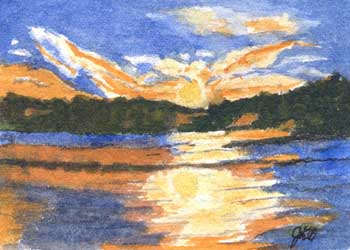 "Sunset Over Pike Lake" by Jane Kraeuche Olson, New Glarus WI - Watercolor